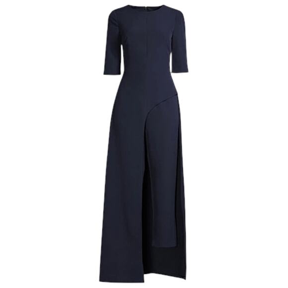Kay Unger Davina Stretch Walk Thru Jumpsuit Midnight Blue Size 4 - Picture 4 of 12